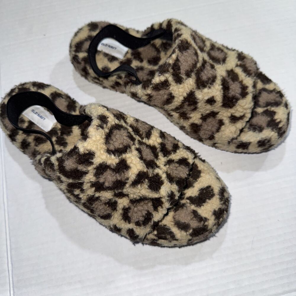 Old Navy Platform Slippers Big Leopard Fluffy Sherpa Open Toe Womens Sz 9 - Picture 2 of 7